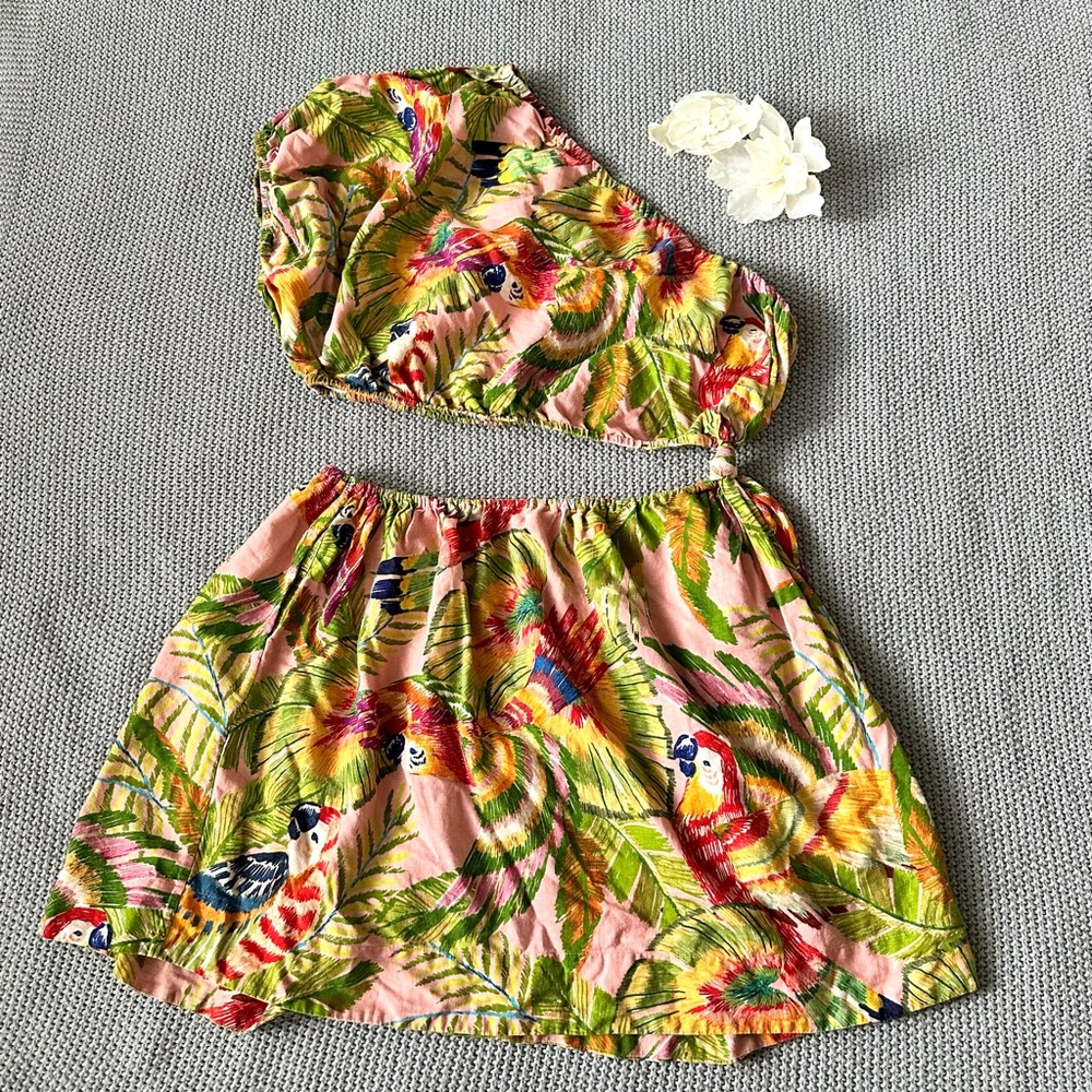 FARM Rio Macaw Leaves One Shoulder Mini Dress Size XL